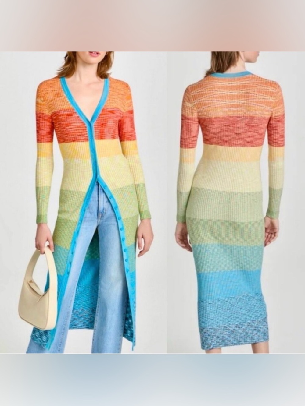 STAUD Multicolor Shoko Striped Knit Blue & Orange Accents Maxi Sweater Dress M - Picture 5 of 16
